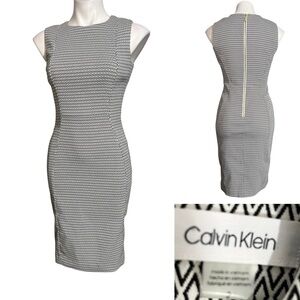 Calvin Klein dress sz 2 Black/White stretch sleeveless knee length office